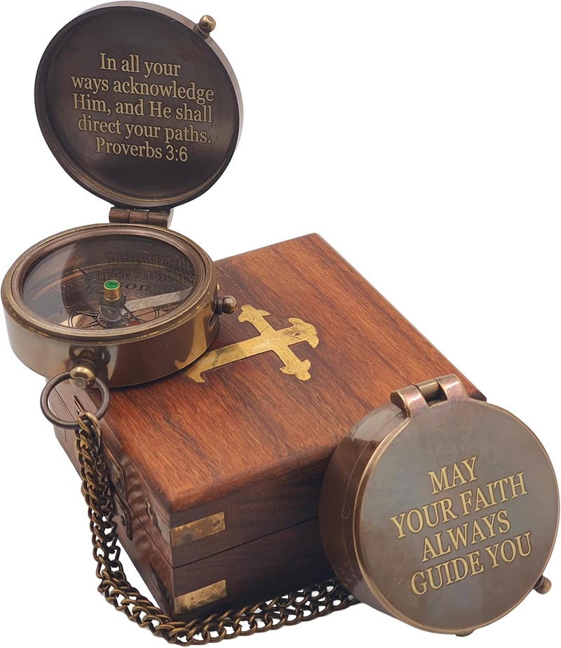 World Mart Baptism Gifts for Boys - Engraved Working Handmade Compass with Scripture - Religious, Christian, Catholic, Christening, First Communion, Confirmation Gifts for Teenage Boys and Men - Image 4
